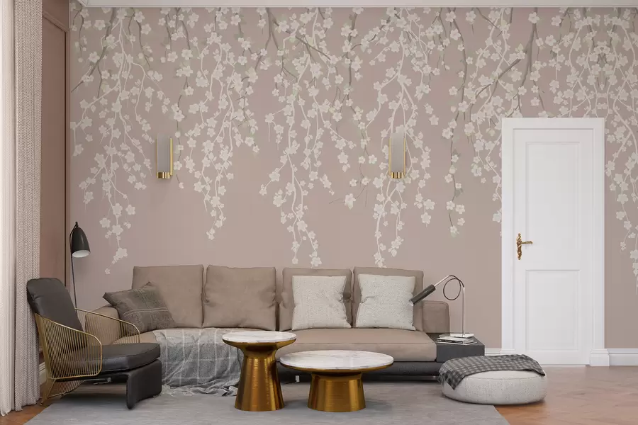 fototapet Ramuri delicate curgătoare cu flori pe un fundal pastel w02479v2