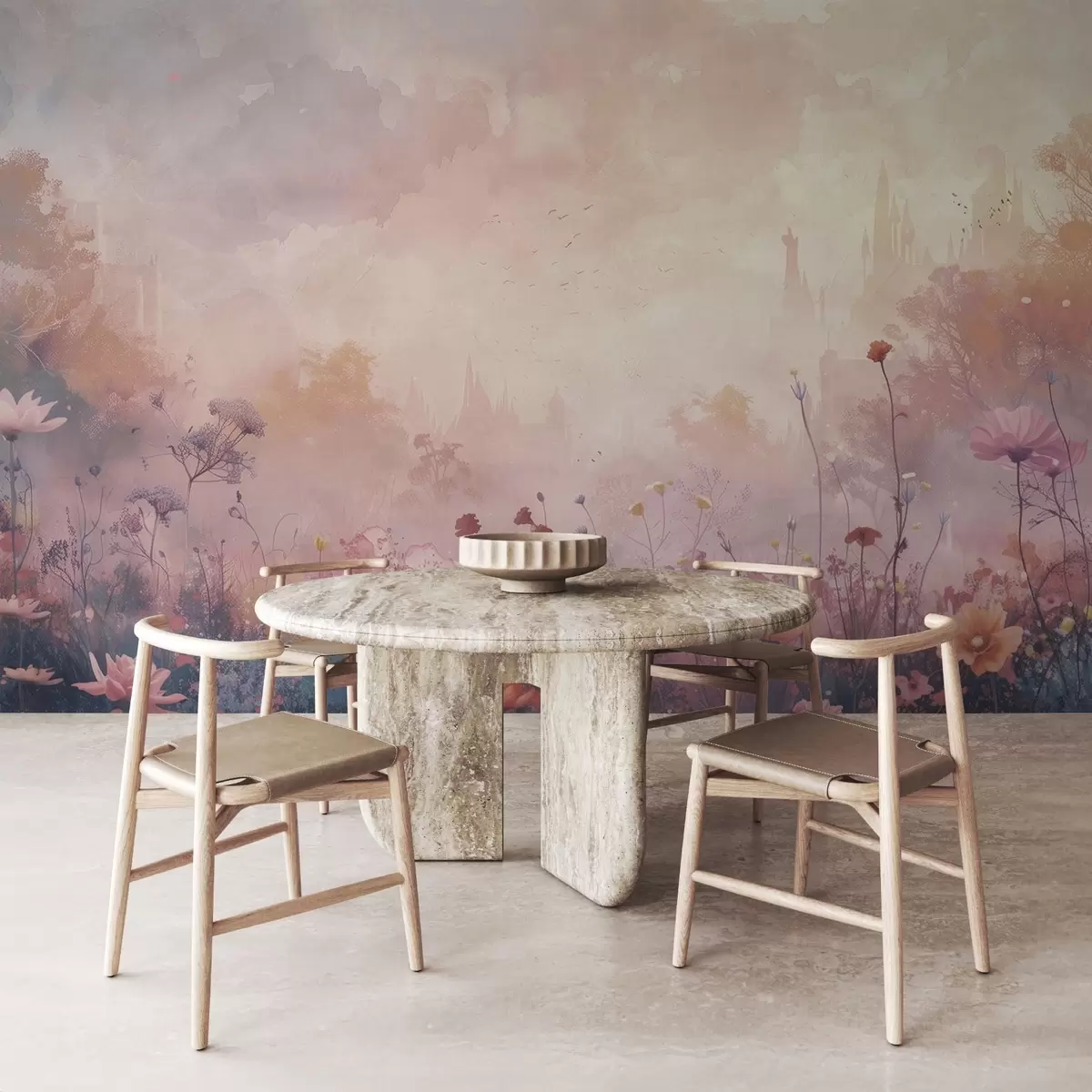 fototapet Flori sălbatice pe fundal silueta castel w08478