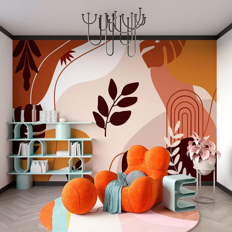 fototapet Model abstract cu siluete de frunze w02462