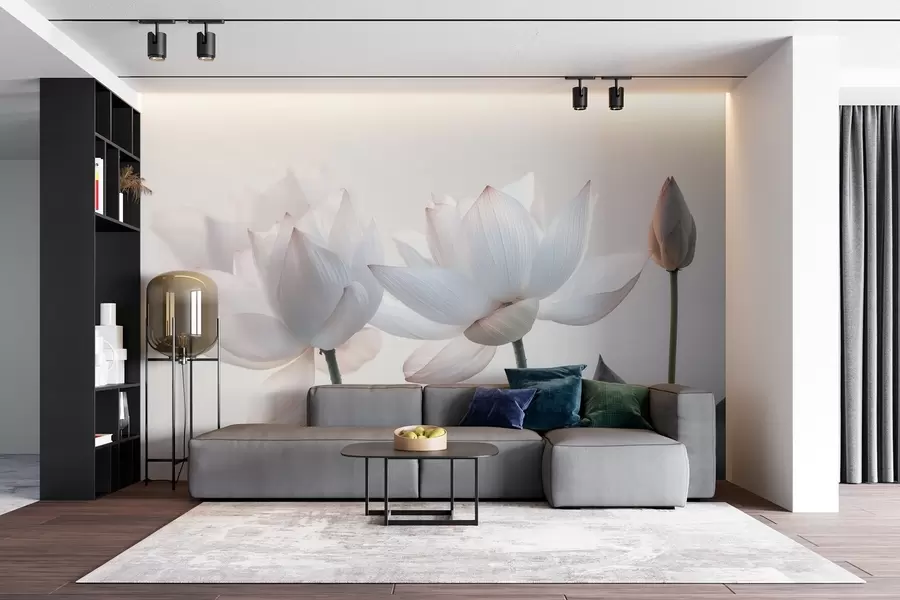 fototapet Flori blânde de lotus cu petale și frunze w08488