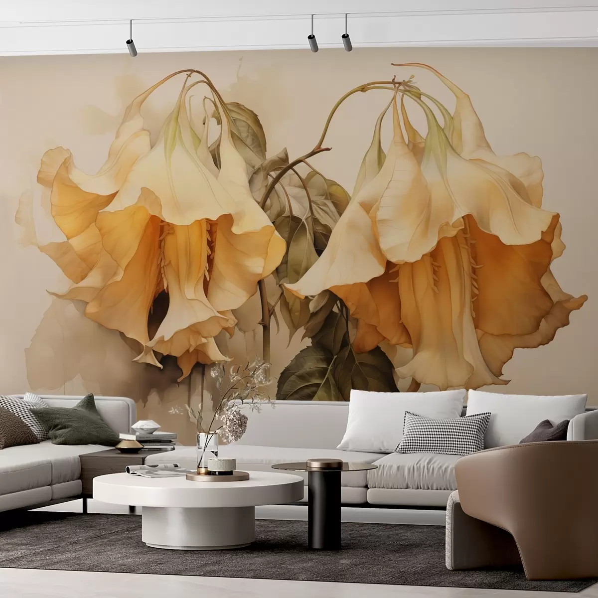 fototapet Flori galbene portocalii imitație de acuarelă w02467