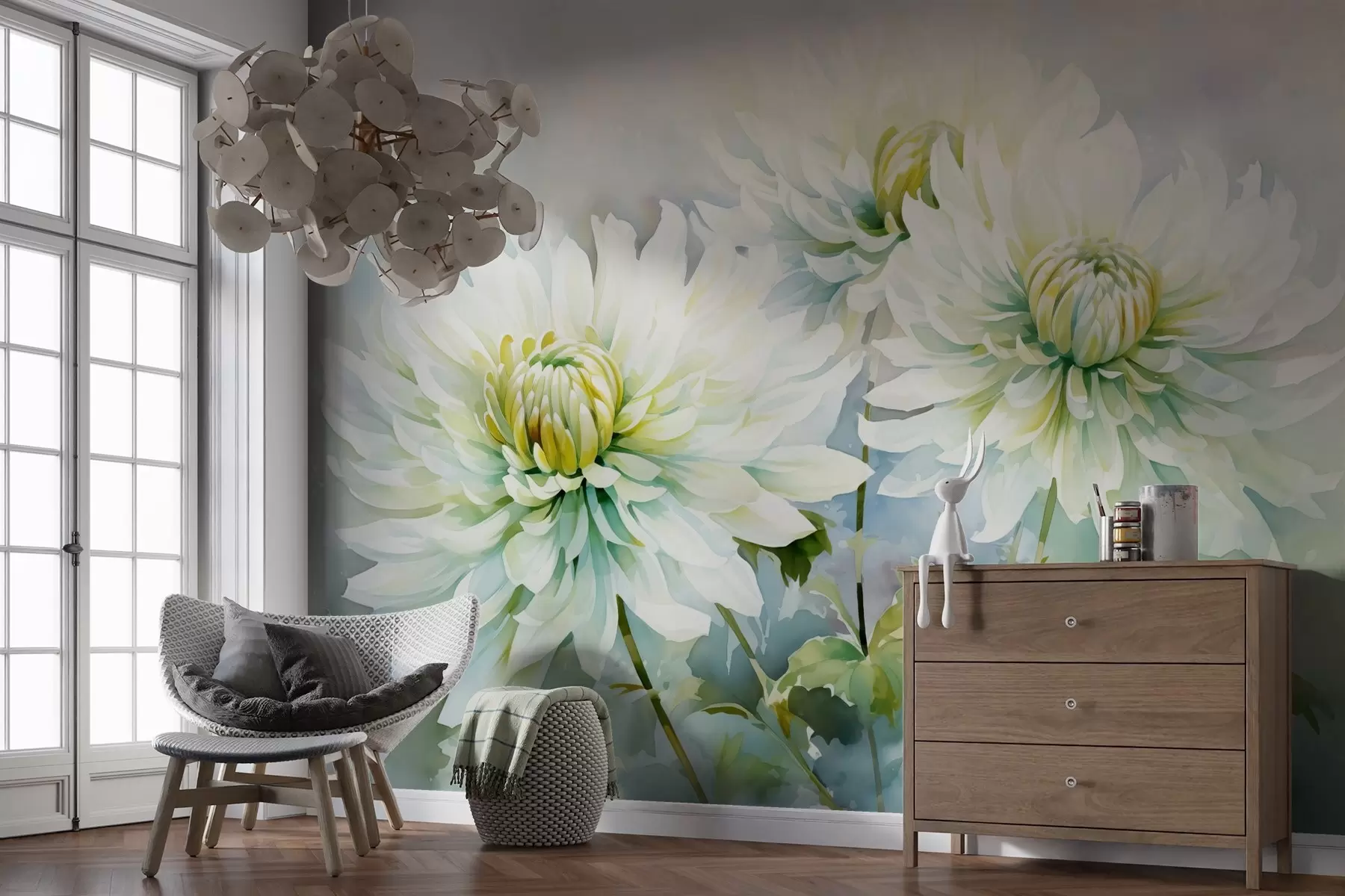 fototapet Chrysanthemums imitație de acuarelă w02468