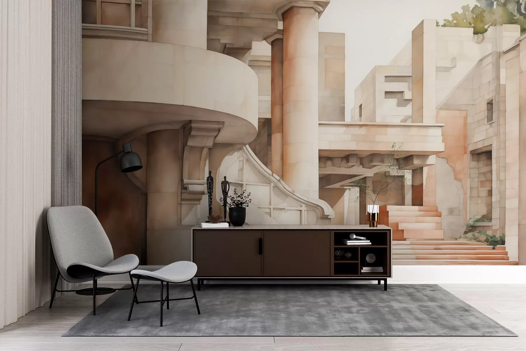 fototapet Clădire cu trepte și coloane imitație de acuarelă w02498