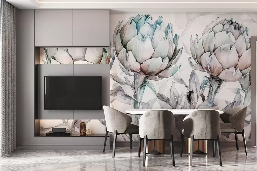 fototapet Desen frumos de anghinare, stil acuarelă, culori moi w02482v1