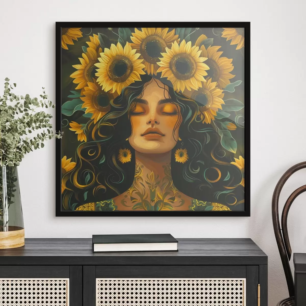 Poster Femeie cu floarea soarelui în păr f38412