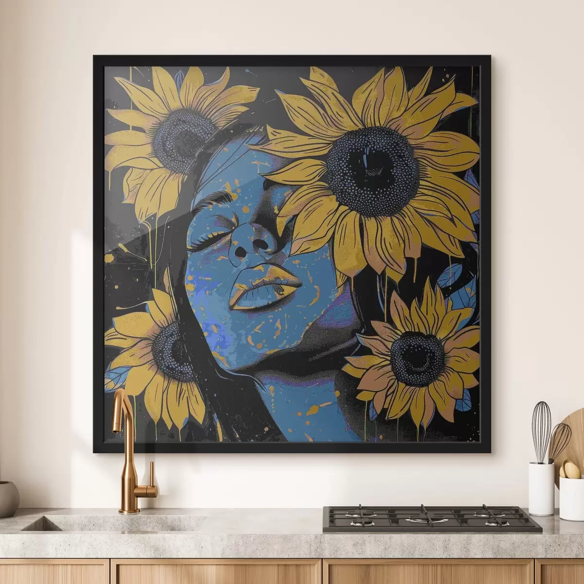 Poster Pictură reprezentând o femeie cu floarea-soarelui f38505