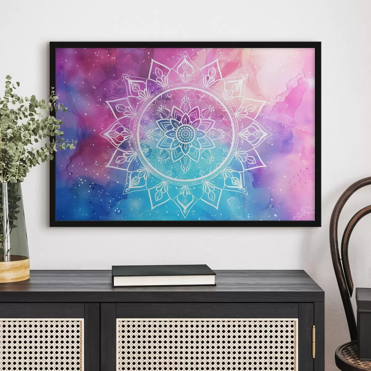 Poster Mandala albă pe un fundal colorat f38529