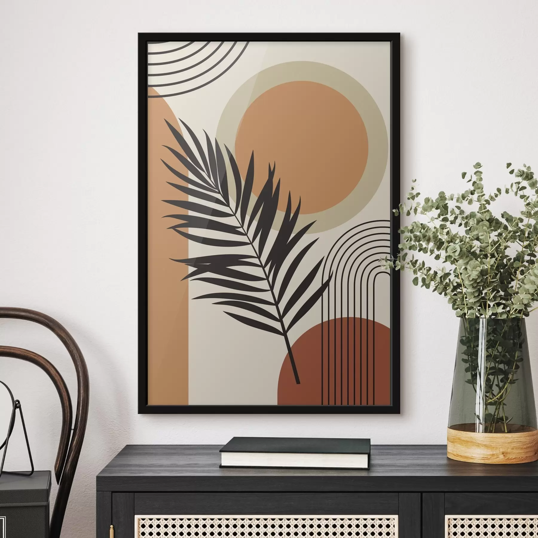 fototapet Frunză de palmier pe un fundal geometric f36170