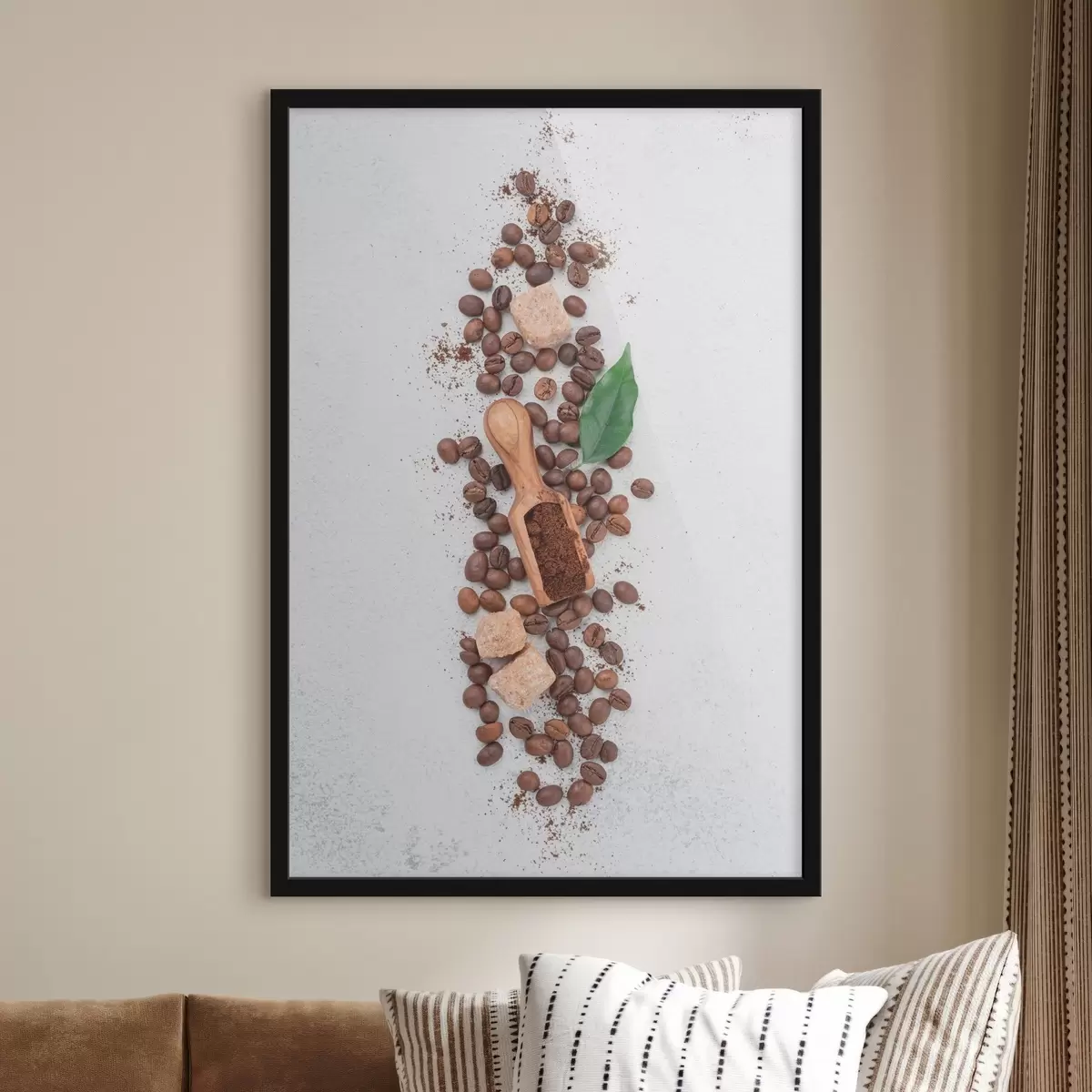 Poster O lingură cu boabe de cafea și zahăr deasupra f37178