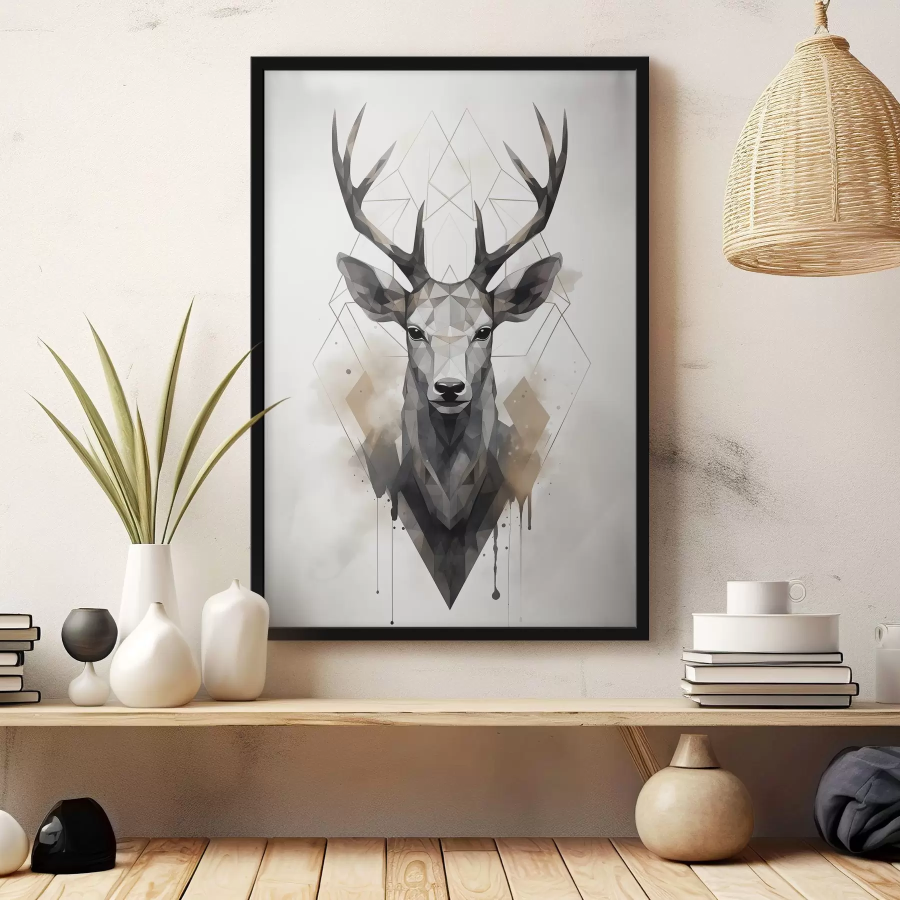 fototapet Cerb cu coarne și un model geometric f37256