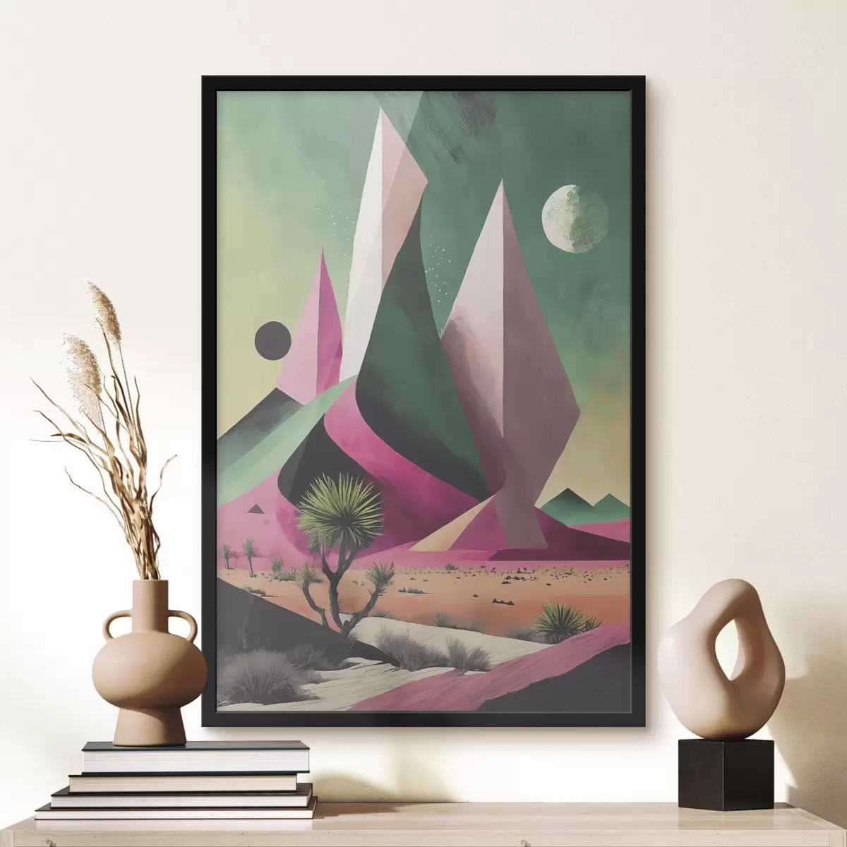 Poster Desert peisaj cu copaci și munți f37360