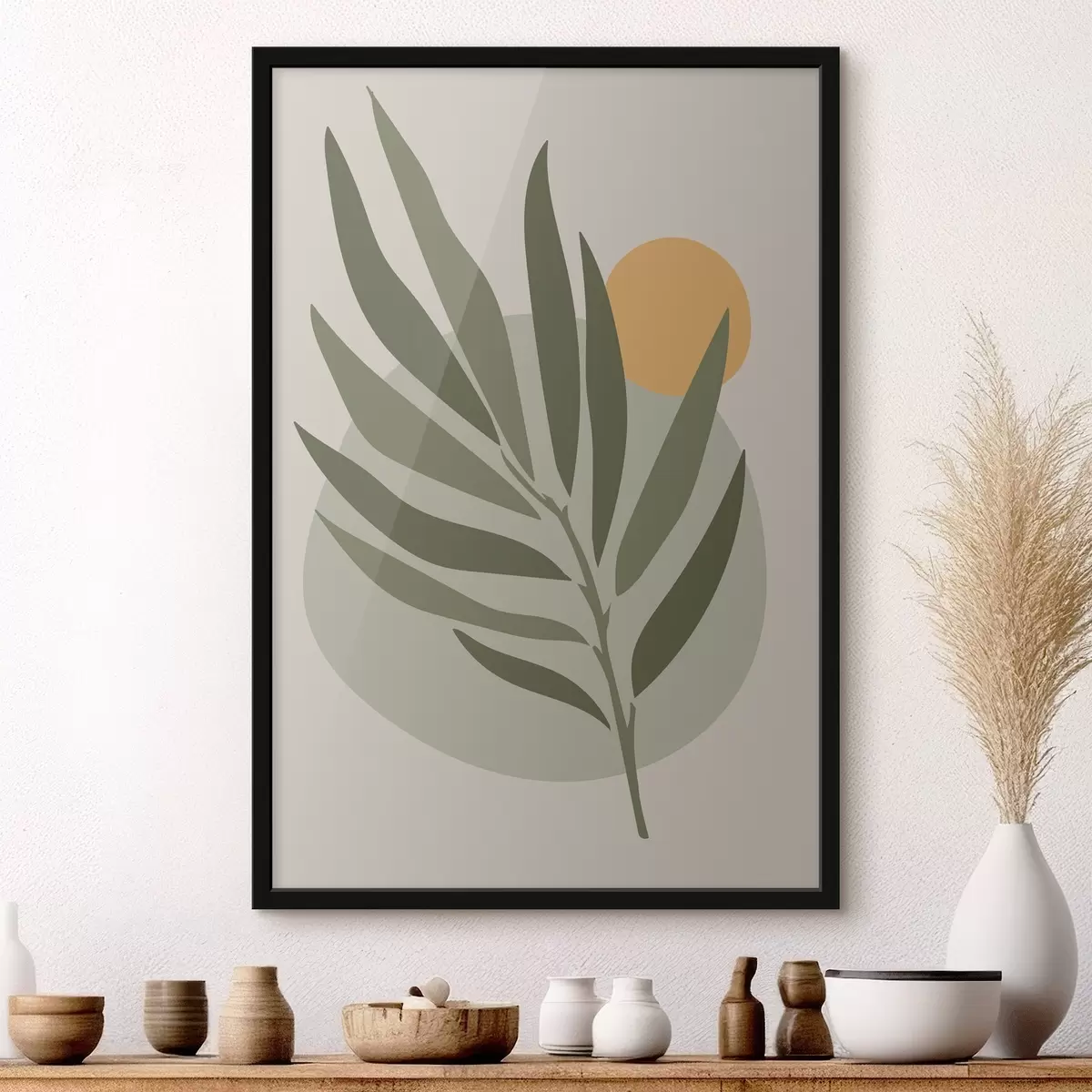 Poster Frunză verde cu un cerc galben f37442