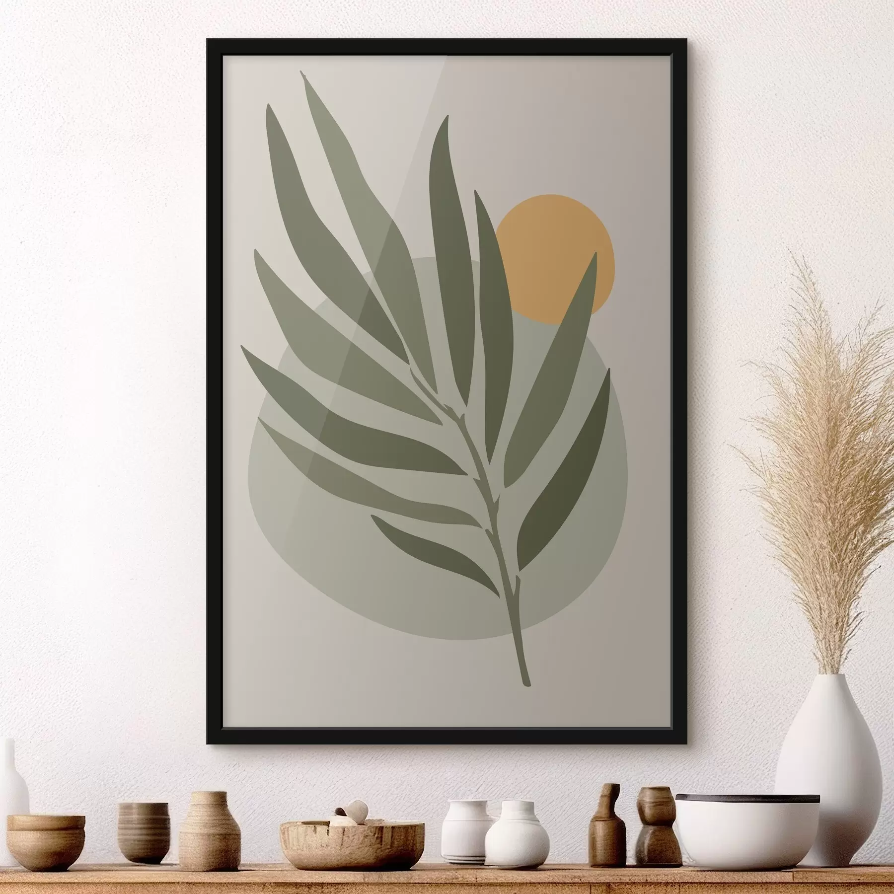 fototapet Frunză verde cu un cerc galben f37442