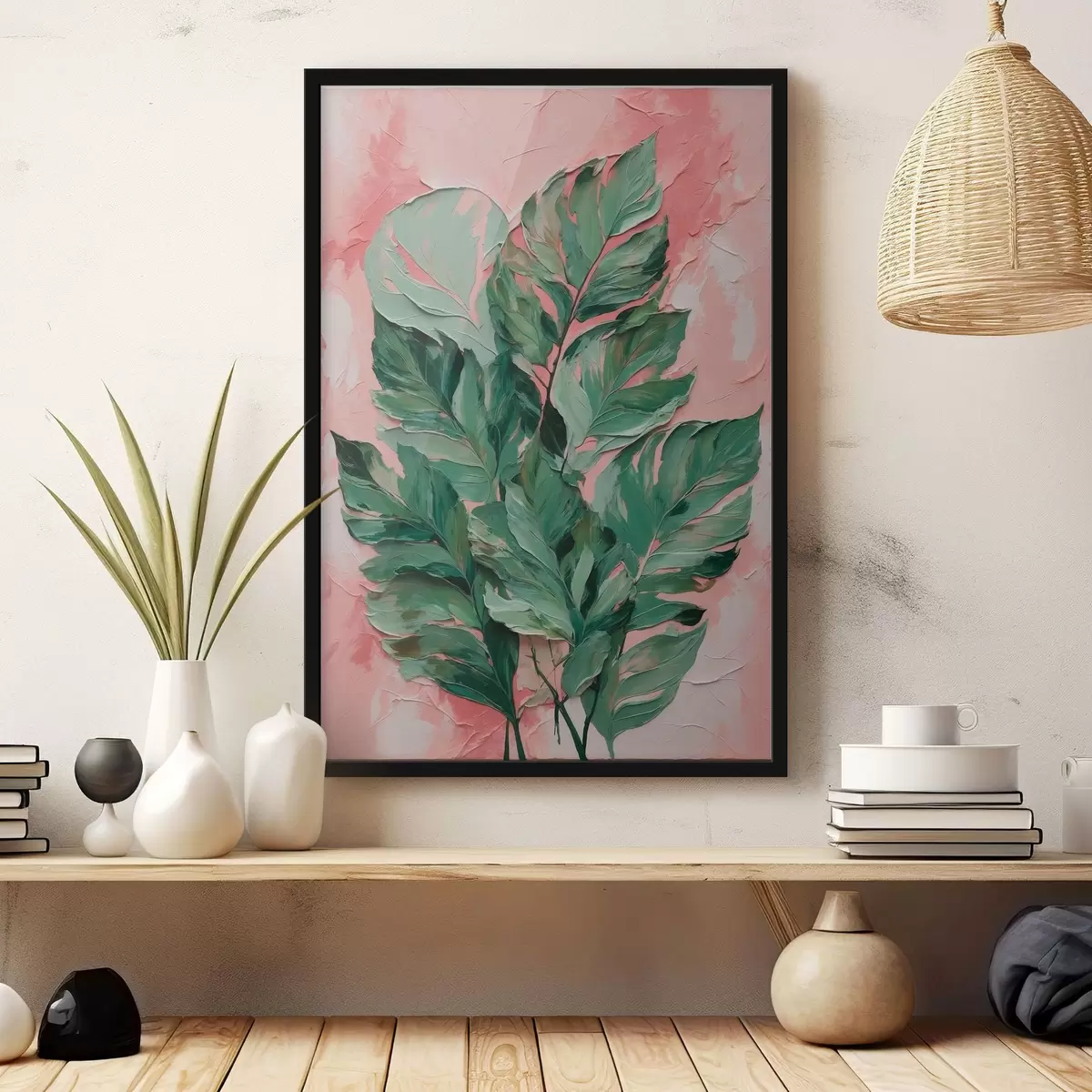 Poster Imagine de frunze pe un fundal roz f38307