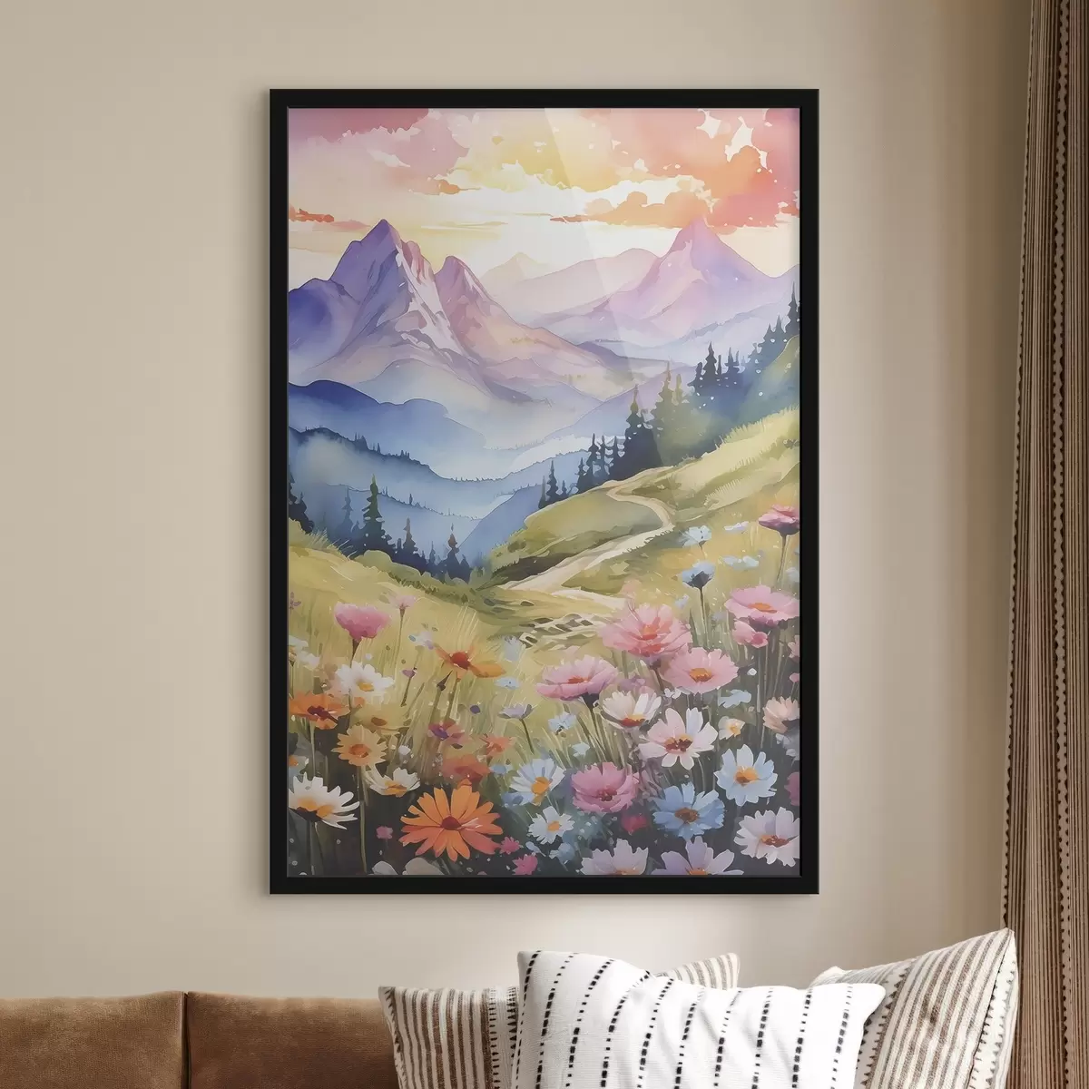 Poster Peisaj montan senin cu flori înflorite f38839