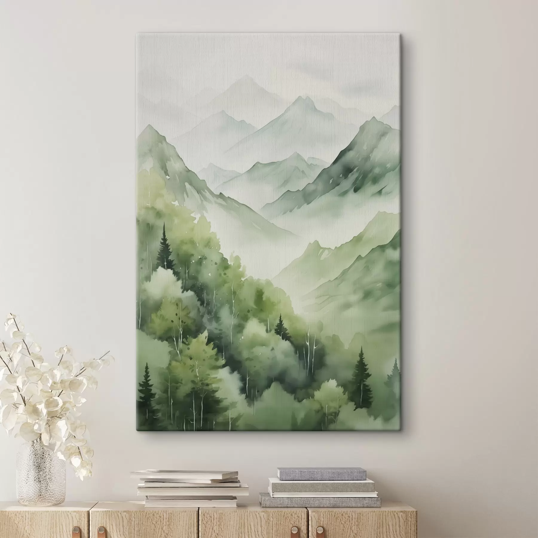 fototapet Pădure de foioase în munți imitație de acuarelă s42122