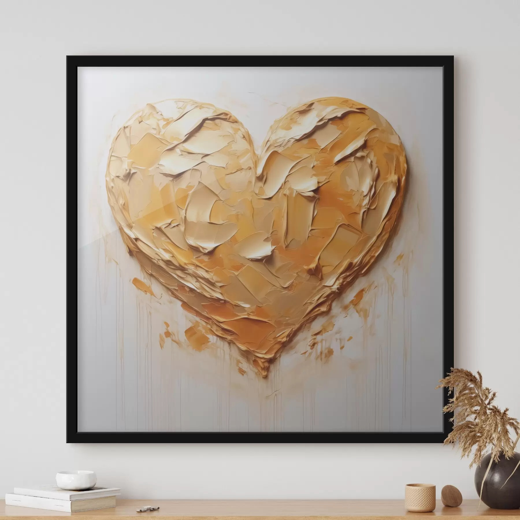 fototapet Imitarea în inimă a loviturilor de vopsea, nuanțe de galben și portocaliu f42124