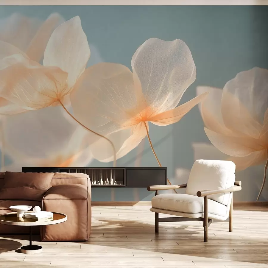 Tablouri Petale de lotus, o compoziție delicată cu un fundal albastru w08500