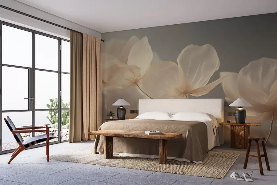 fototapet Petale de lotus, o compoziție delicată cu un fundal gri w08500v2