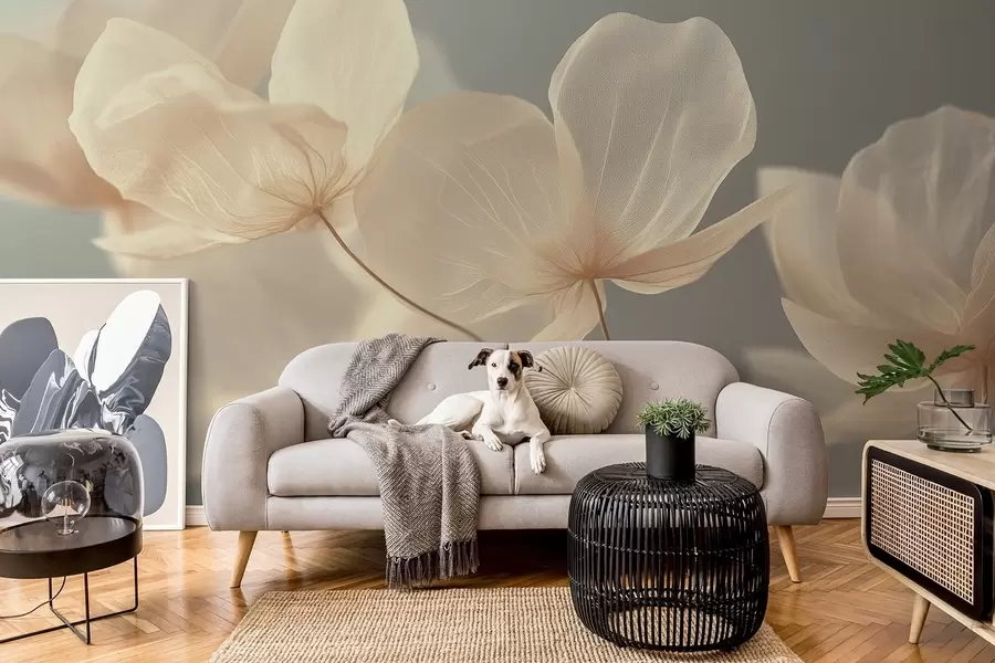 fototapet Petale de lotus, o compoziție delicată cu un fundal gri w08500v2