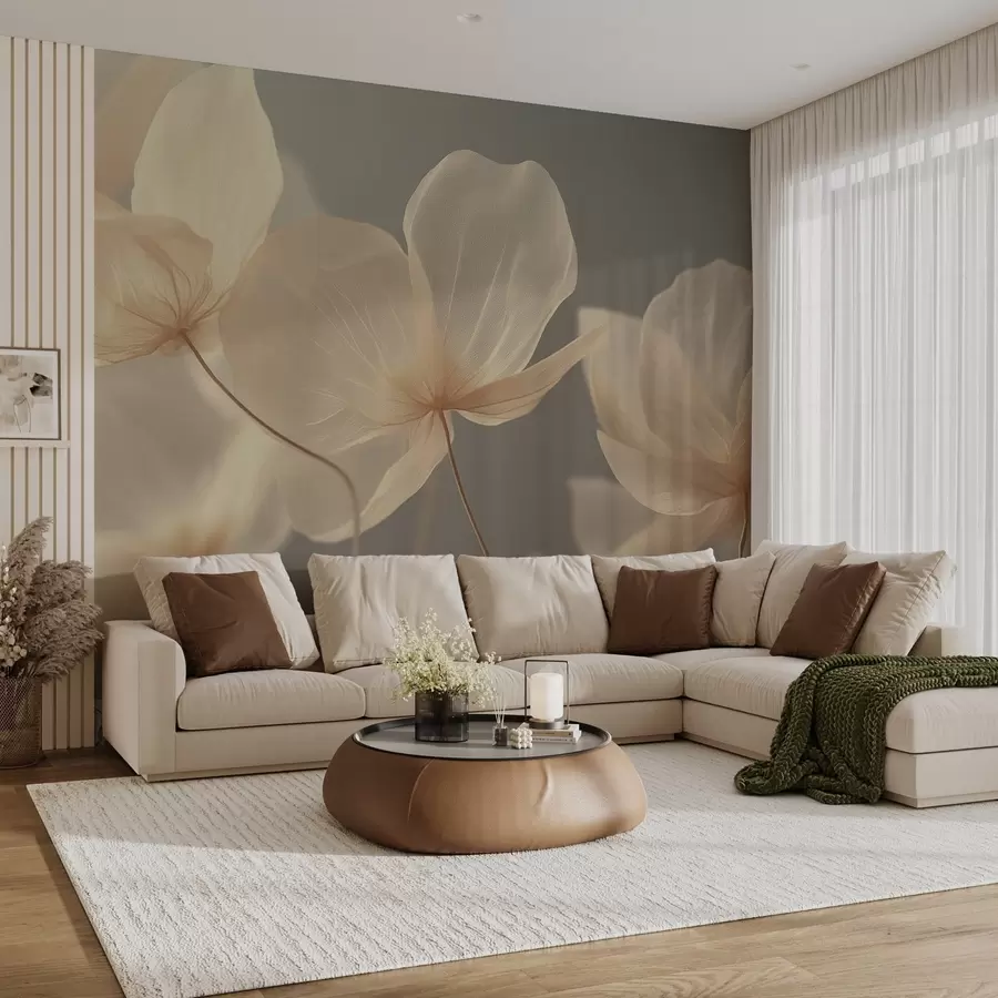 fototapet Petale de lotus, o compoziție delicată cu un fundal gri w08500v2