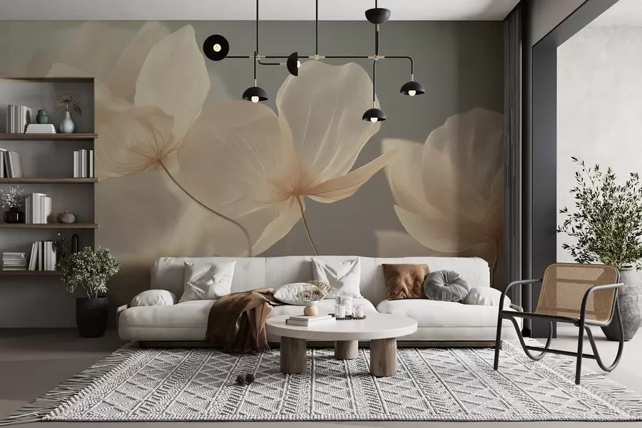 fototapet Petale de lotus, o compoziție delicată cu un fundal gri w08500v2