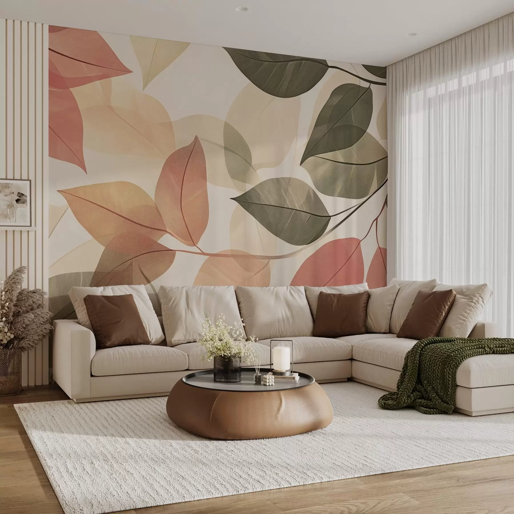 fototapet Ramuri de frunze în tonuri de roșu și verde w08502