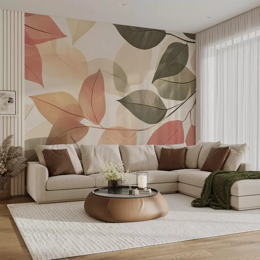 fototapet Ramuri de frunze în tonuri de roșu și verde w08502