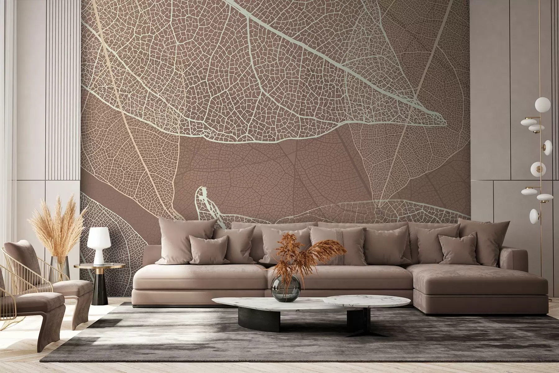 fototapet close-up de frunze cu vene în culori ciocolată deschis w02520v1