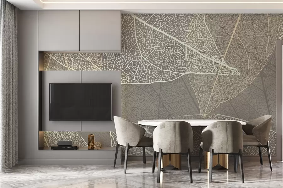 fototapet close-up de frunze cu vene în tonuri de gri cald w02520v2