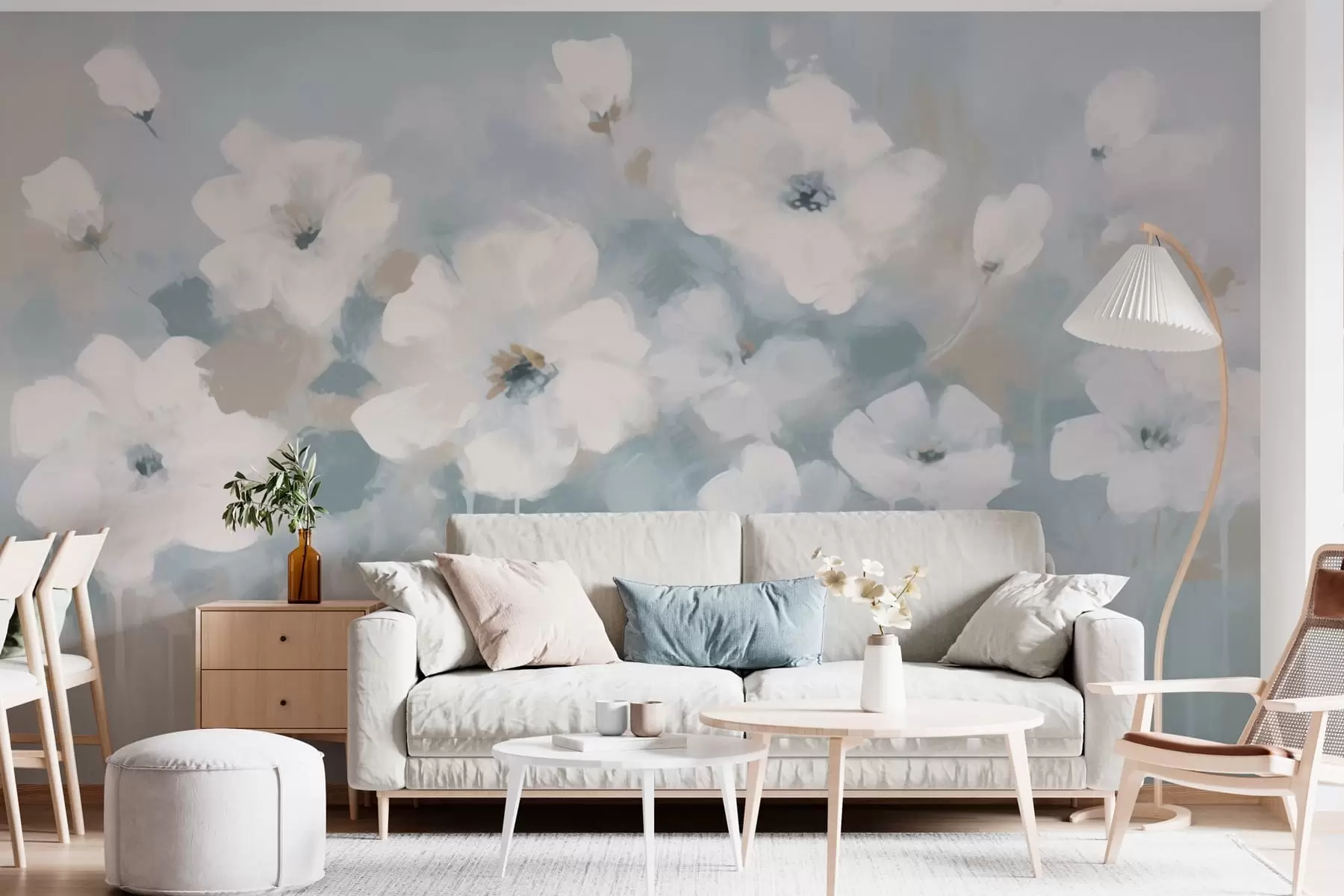 fototapet Delicate flori albe de culoare albastră w08542v2