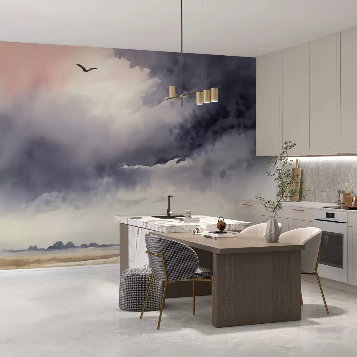 fototapet Cer furtunos peste câmp imitație acuarelă w02581