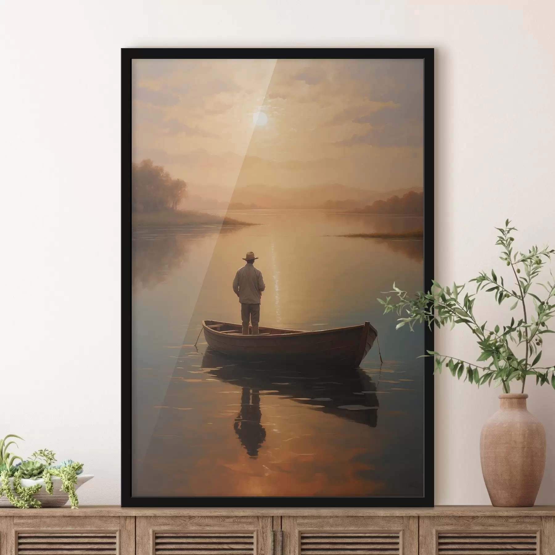 fototapet Bărbat într-o barcă în mijlocul unui lac f41770