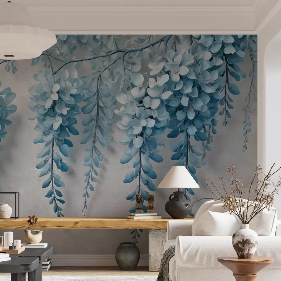 fototapet Buchet luxuriant de flori pe un perete în stil acuarelă w02611v2