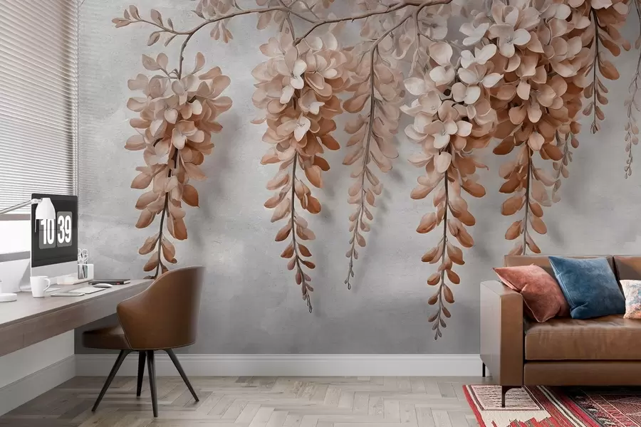 fototapet Buchet luxuriant de flori pe un perete în stil acuarelă w02611v1