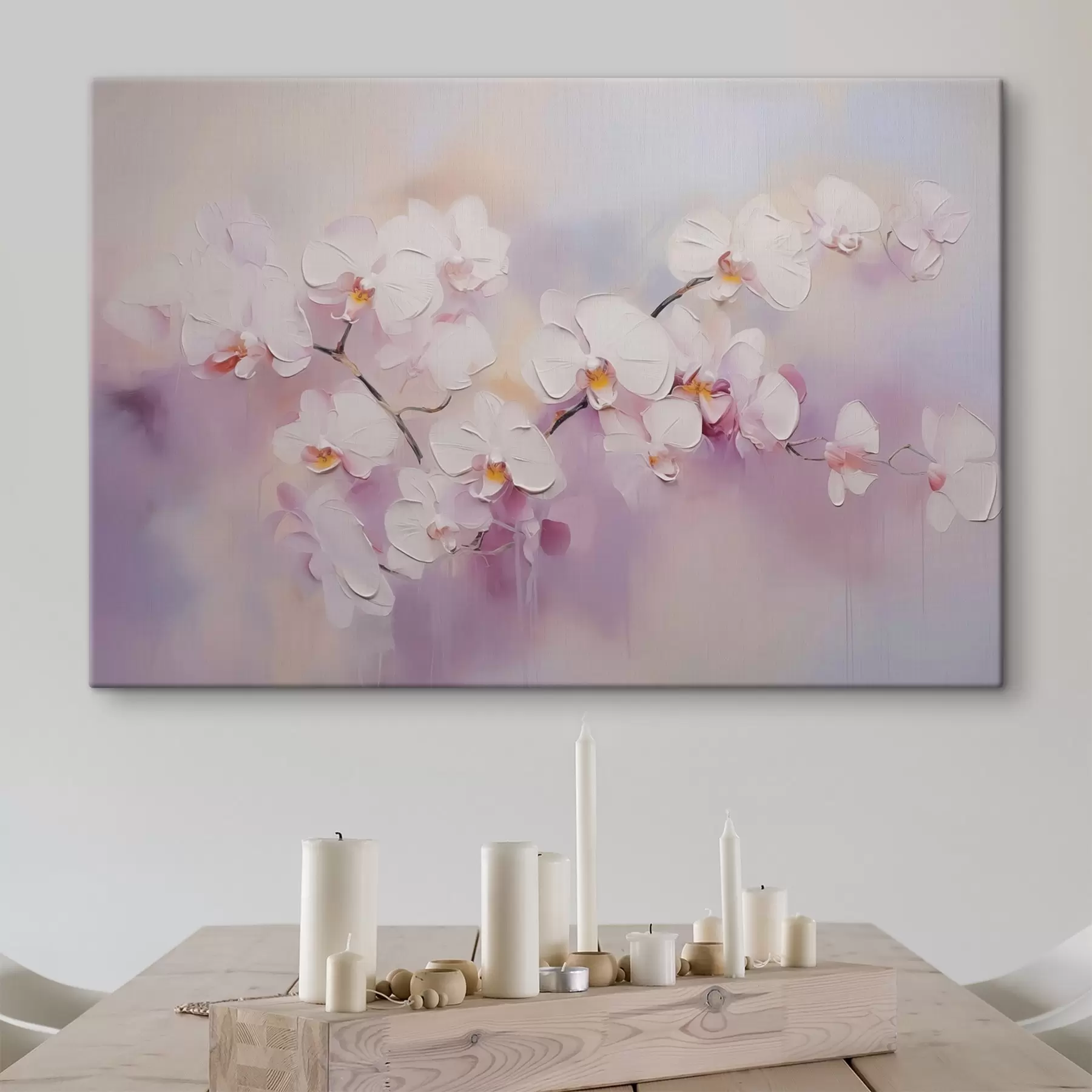 fototapet Creangă cu orhidee albe imitație de pictură s42141