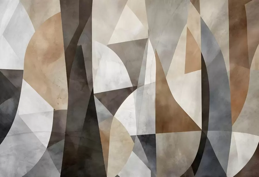 fototapet Abstract artă modernă texturale forme geometrice în nuanțe de maro, gri și bej w08530