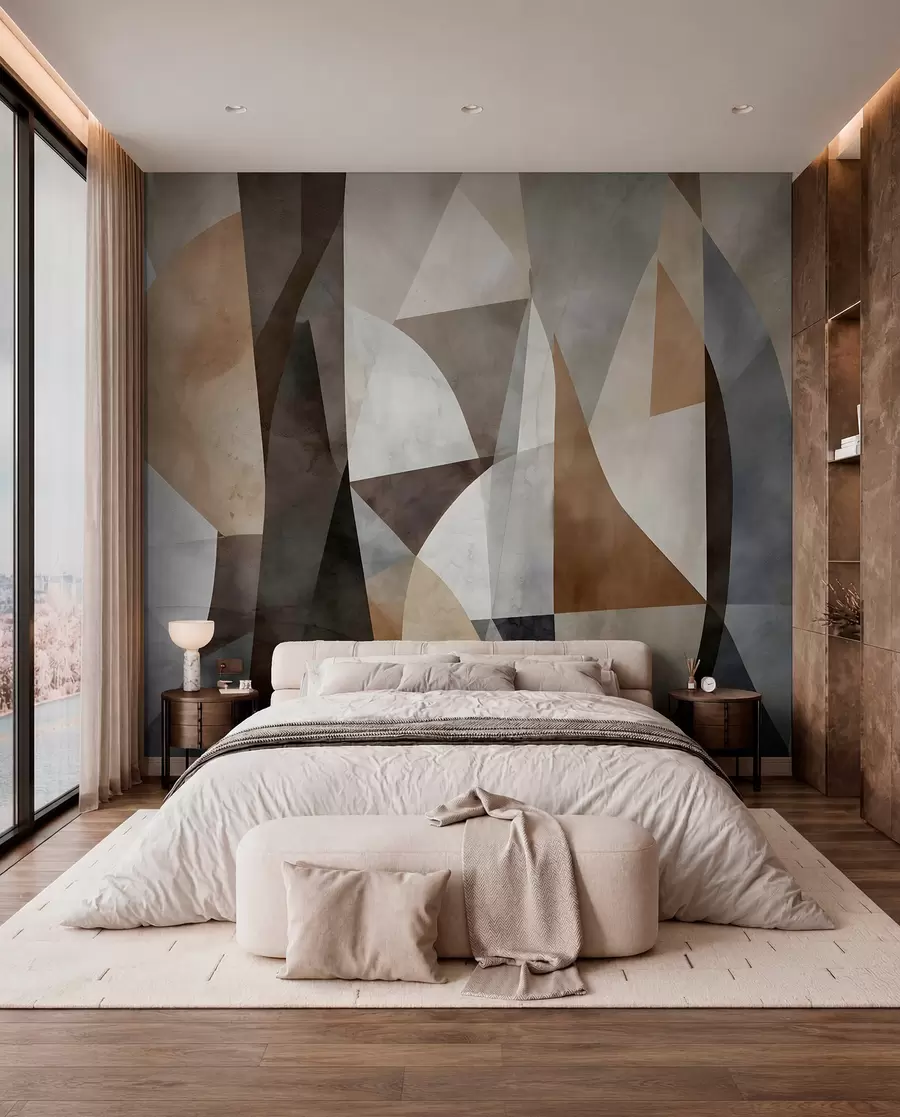 fototapet Abstract artă modernă texturale forme geometrice în nuanțe de maro, gri și bej w08530