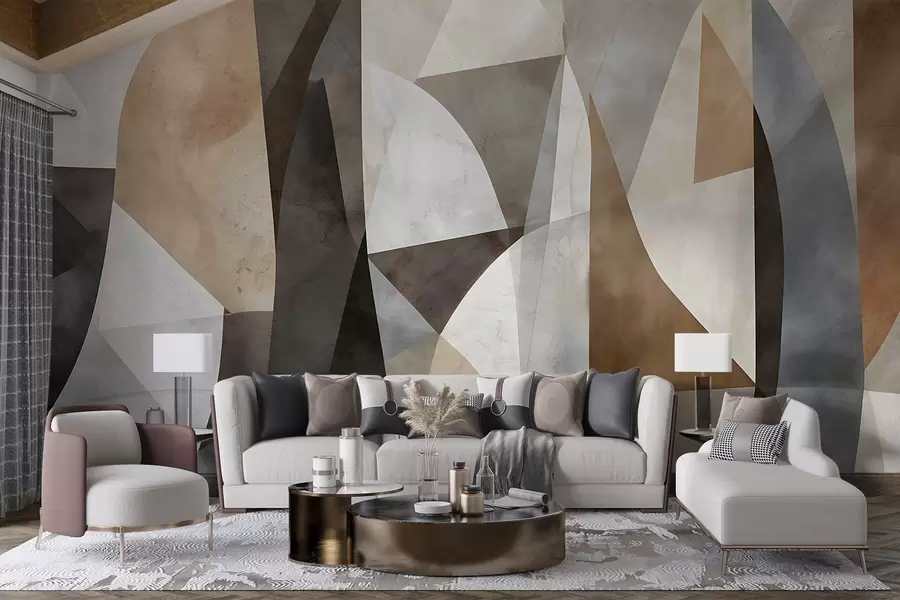 fototapet Abstract artă modernă texturale forme geometrice în nuanțe de maro, gri și bej w08530