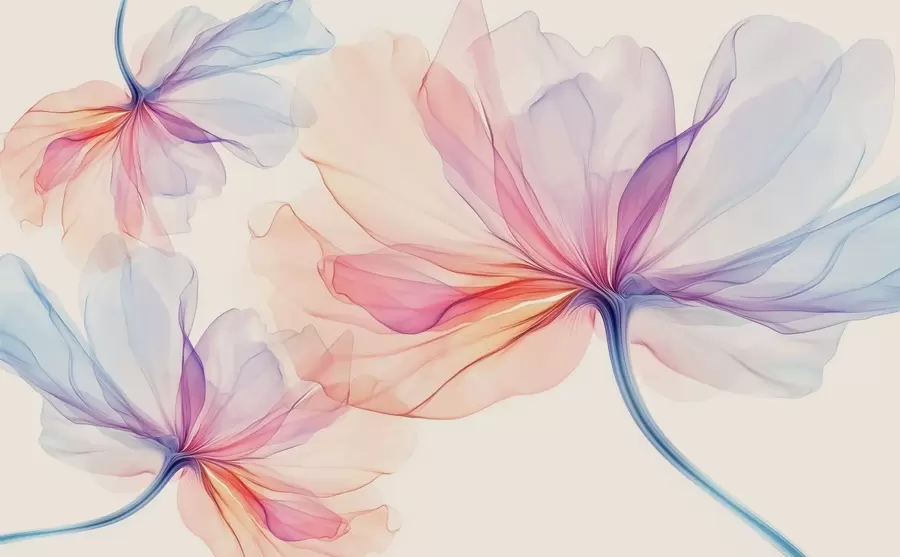 fototapet flori proaspete transparente colorate pe un fundal bej w02631