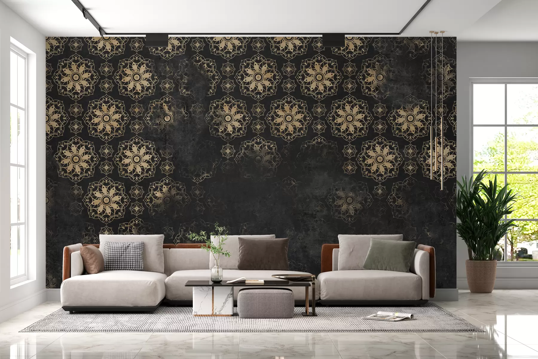 fototapet Design vintage cu elemente mandala și efect deteriorat w02551