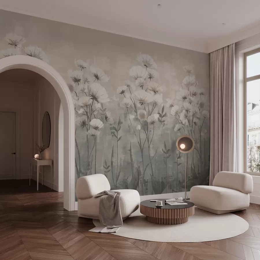 fototapet Flori sălbatice delicate cu efect de pensulație în culori pastelate w02629v2