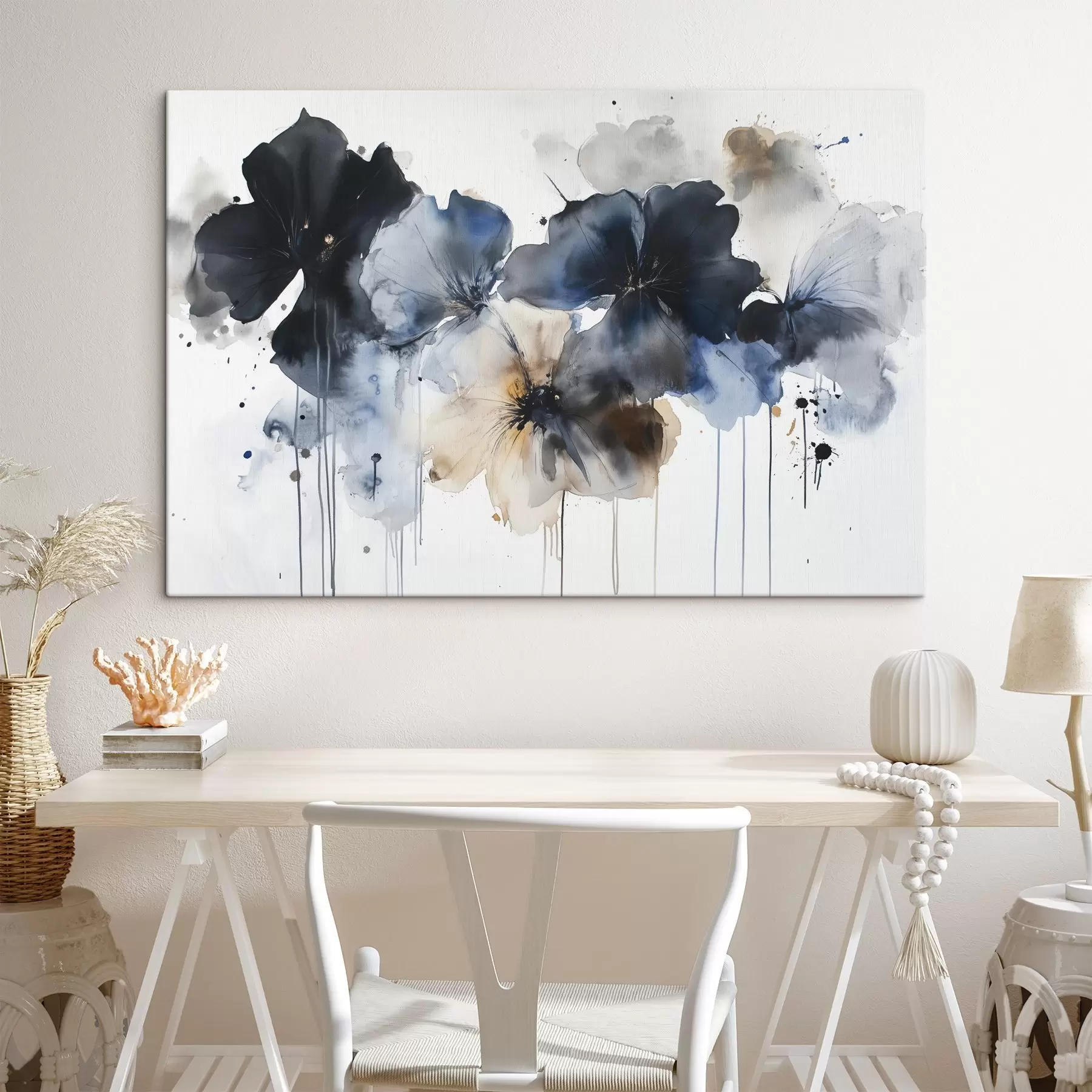 Tablouri Flori acuarelă, stil fluid, culori albastre s42207