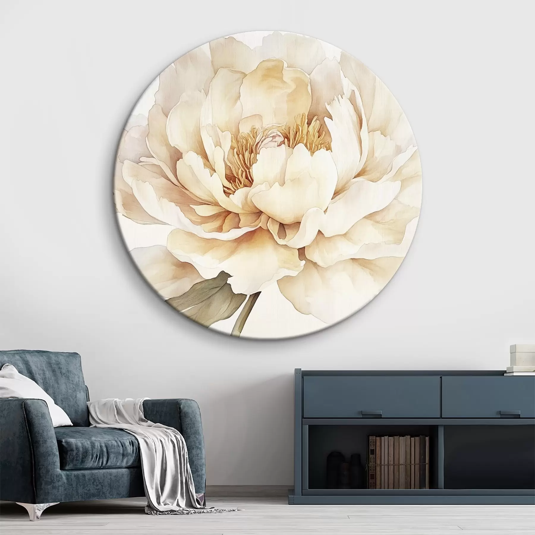 Tablouri Floare frumoasă de bujor, culori cremoase moi, stil acuarelă r42201