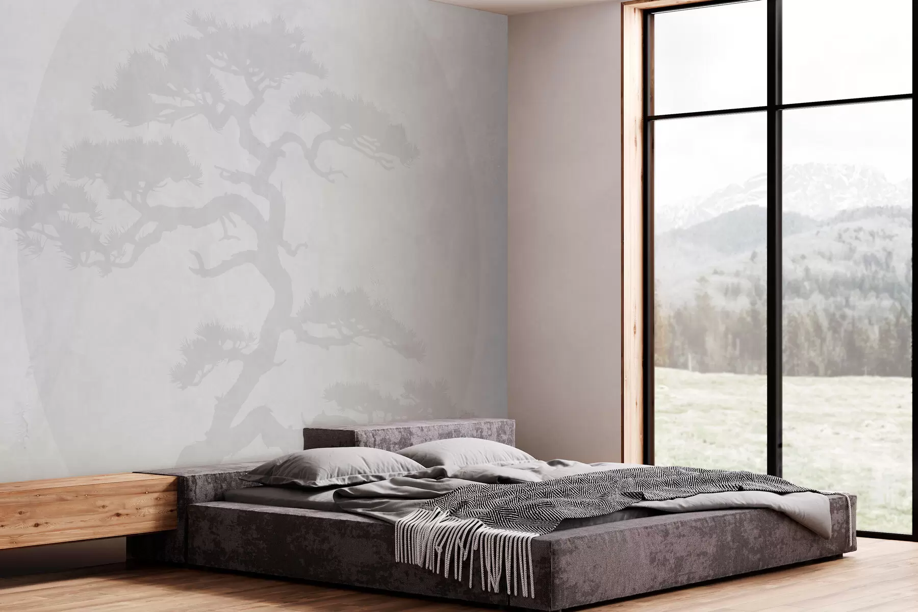 fototapet Japoneză bonsai copac și geometrie grunge fundal w08554