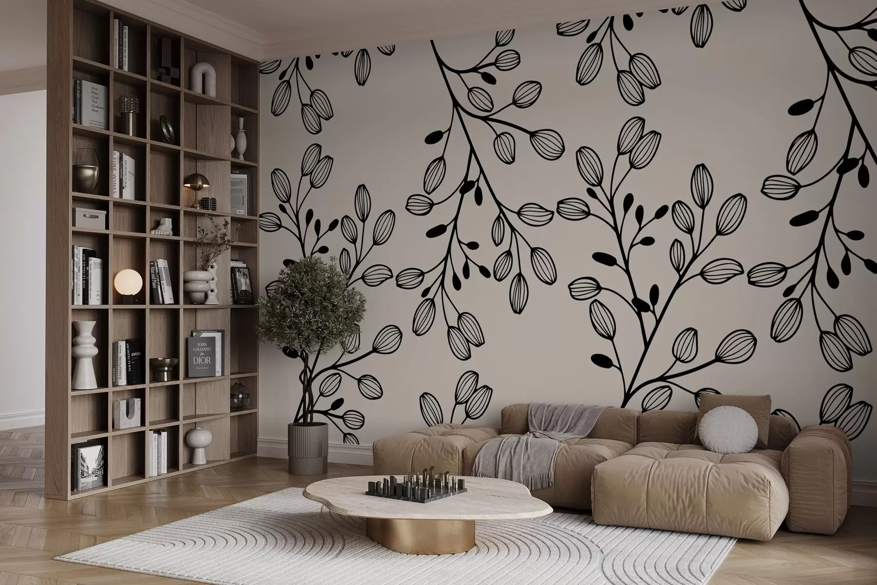 fototapet crengi pictate pe un fundal bej w02665