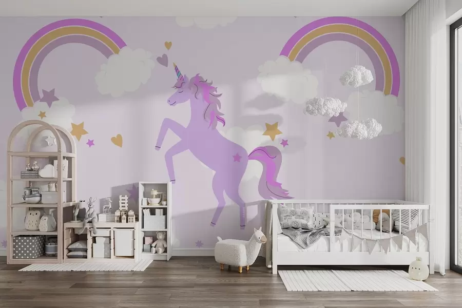fototapet unicorn și curcubee în violet w02671v1