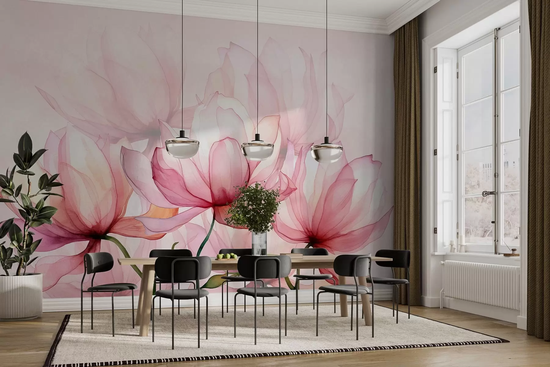 fototapet flori mari roz w02674