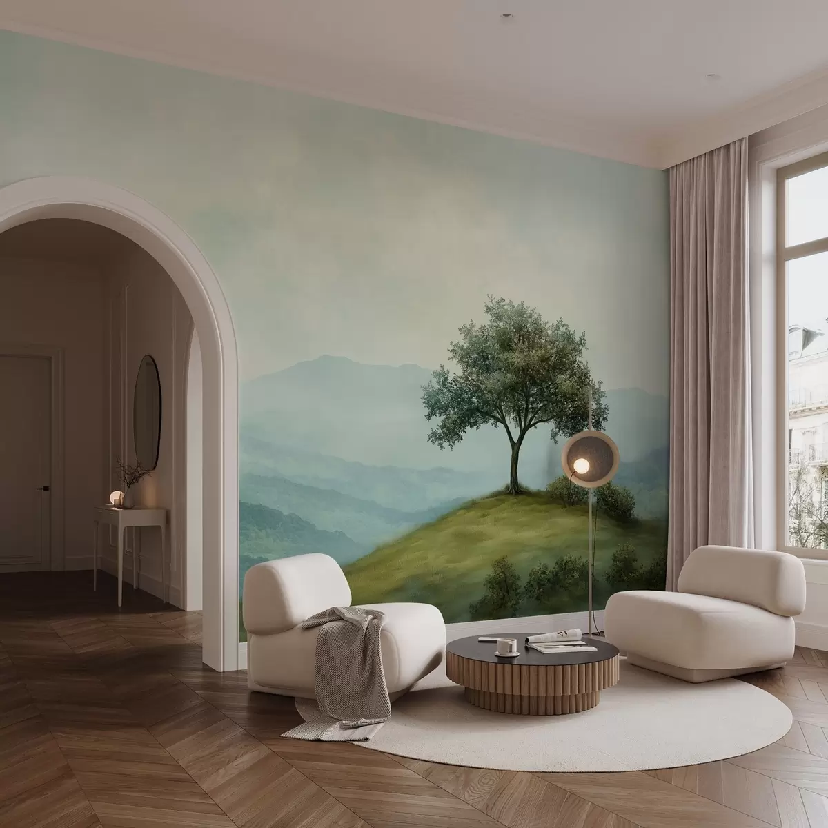 fototapet panorama cu un copac pe un deal w02683