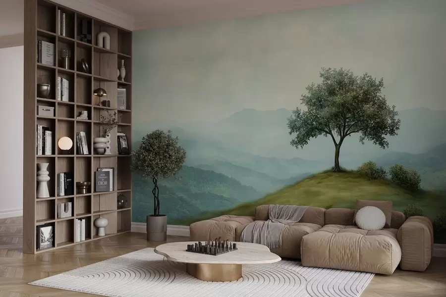 fototapet panorama cu un copac pe un deal w02683